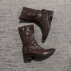 Cole Haan Brown Leather Boots 9.5 Leela Riding Moto Boots